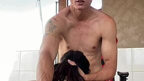 Check out tattooed teen's blowjob on porch! 😘