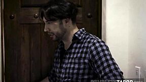 Teen performs deepthroat in taboo group threeway