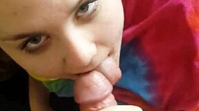 Real teen Hannah performs blowjob on my cock in detailed scene.