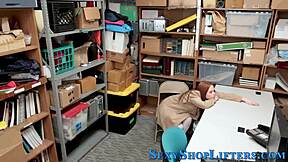 caught shoplifting, the redhead teen gets a cumshot in the store