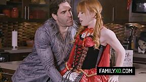 Horny stepdad drills redhead teen Madi Collins for Halloween. Melody Mynx joins the wild ride!