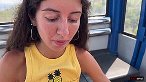 beauty gives blowjob on ferris wheel in public park