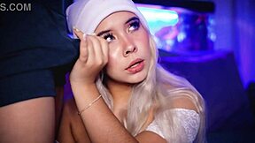 Horny blonde teases boyfriend's cock through boxers on webcam