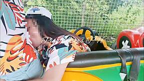 Thrilling risky public sex in amusement park