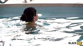 Brunette skips swimming for coach's huge cock