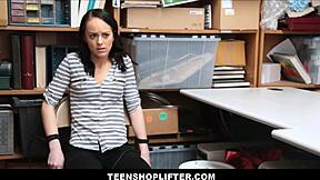 cute tiny teen 18+ interrogated for shoplifting and caught with small tits