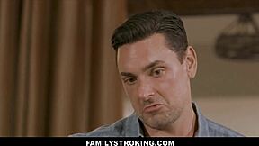 ATHENA FLEURS, THE PETITE BLONDE STEPDAUGHTER, SHOWS STEPDAD AND STEPBROTHER HOW SHE EARNS MONEY WITH BLOWJOBS.