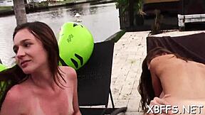 A young woman shares her body with a guy