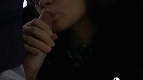 Hot brunette swallows stranger's cum after outdoor blowjob