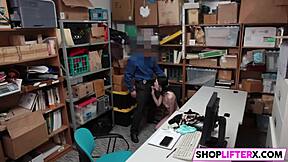 Skinny shoplifter drilled in shop