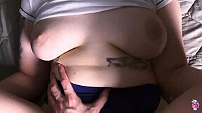 Busty slut takes hard missionary pounding with cum everywhere