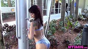 Hey, watch us naughty bisexual teen bffs ride huge cock together!