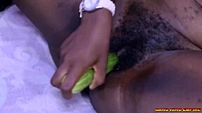 Ebony teen masturbates then gets fucked