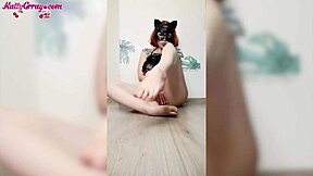 hot redhead fingers her pussy, drenched in milk fetish style