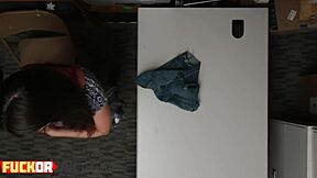 brunette hottie got talked into riding dick