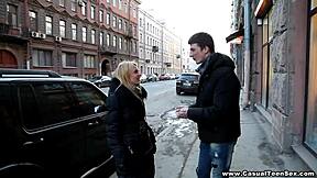 Chloe engages in casual licking and kissing with shaved pussy