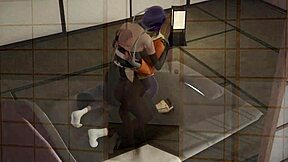 In Bleach anime, sexy futanari Soifonxyoruichi gives POV blowjob.