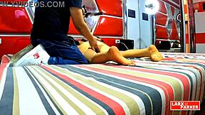 in the casting, perla rica gets masturbated from another angle with ass up