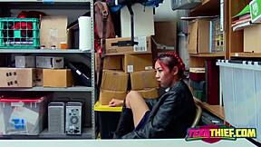 christy saves a petite teen 18+ from a horny officer with a steamy office blowjob