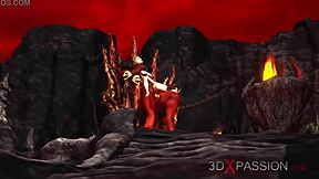 devil toys with a stunning girl in fiery hell