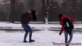 Teen 18+ trio pounded doggystyle in hot threeway.