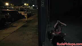 Spex teen gets dominated and roughfucked in public bondage.