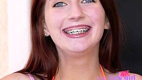 Intense casting interview with petite brunette teen