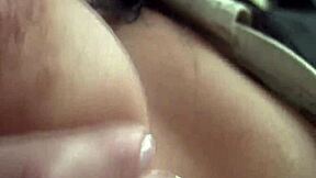 Dagfs shows off dark-haired babe with small tits teasing her hairless slit in public car