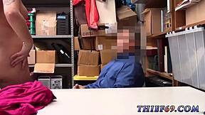 Redhead teen steals pizza boy's uniform for hardcore fuck. Police watch the taboo action.