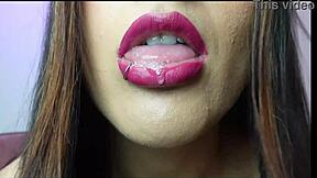 Mouth milking with Latina spit and tongue play