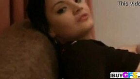 Hot brunette with big breasts enjoys some personal time.