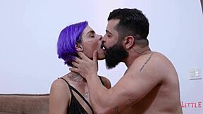 Purple haired teen 18+ begs for anal.