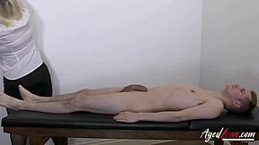 Mature women lacey starr, rebecca jane smyth, and loula lou intensely ride sam bourne's cock in a rough foursome