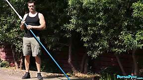 Petite ebony Anne Amari nails delivery guy and pool stud. What a wild double bang!