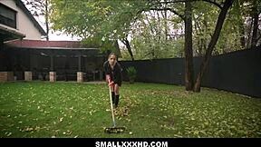 Tiny blonde teen gardener Mona Blue drilled to orgasm by homeowner