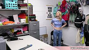 Cute teen Demi Hawks caught shoplifting, now her tiny pussy gets punished.