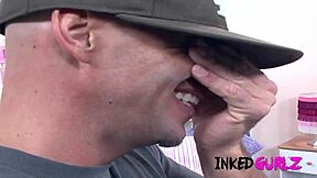 Petite tattooed blonde banged hard in group