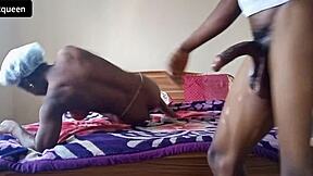 Boyfriend aids dildo play in homemade cowgirl video on Red