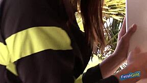 Naughty firefighter strips outdoors, clothes ripped off!