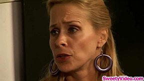 lesbian milf sucks co-teacher's small tits in lingerie