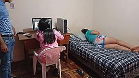 my stepdaughter super gamer gets fucked while wife rests part 2 almost caught