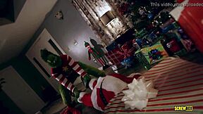 Teen 18+ group fucks big tits monster ass in stockings parodying the Grinch with feet play