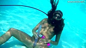 Nora Shmandora Naked Underwater Using Purple Dildo For Self Sex In Pool With Toys