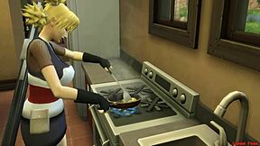 Gaara says, 'Temari, let's fuck in the kitchen with the group.'