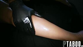 Petite teen Diamond Banks gets massaged and hardcore fucked by Damion Dayski.