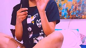 Bluee flashes and masturbates with dildo for followers showing pussy