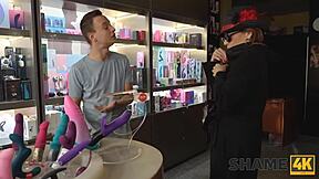 that young girl in shame4k addicted to big dildos, playing with her pierced clit while the old cougar watches