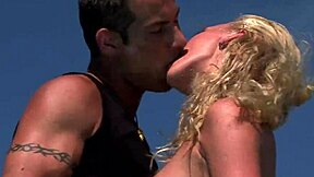 gorgeous blonde enjoys outdoor fun by the pool