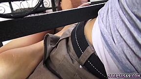 Petite blonde teen 18+ strips and sucks stepbro's banana hard.