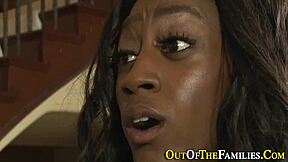 Ebony amateur steps and bangs in high definition